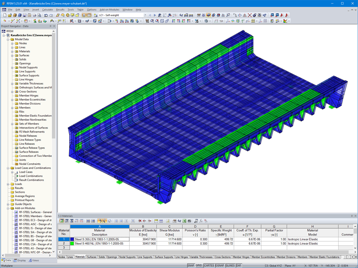 Most półprzezroczysty, model 3D w RFEM (© Meyer + Schubart VBI)