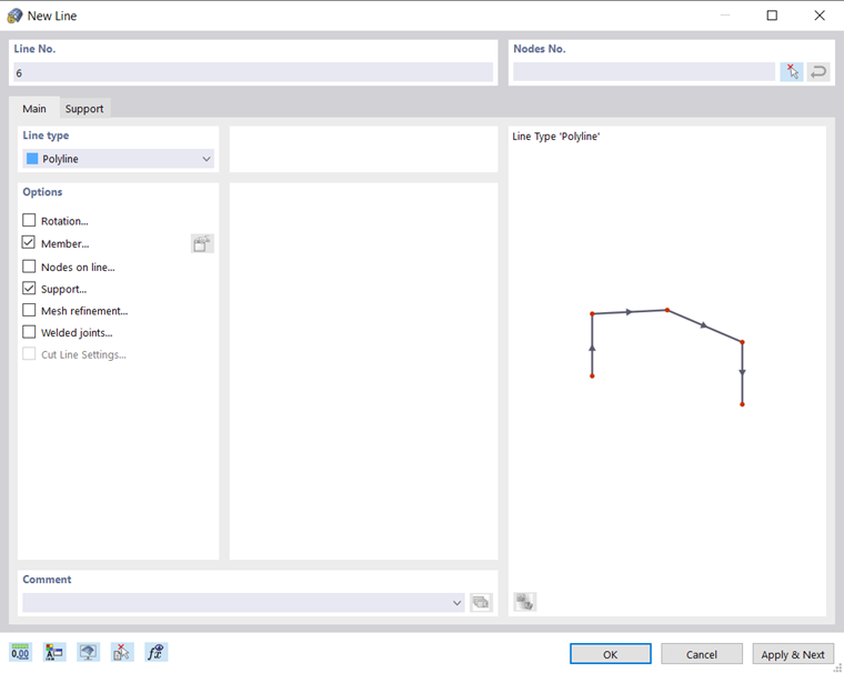 Okno dialogowe "Nowa linia"