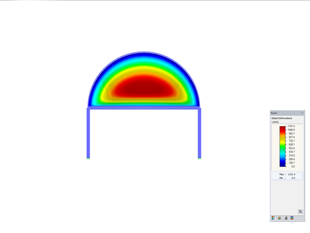 Konstrukcja stalowa z dachem membranowym, widok w kierunku osi X, odkształcenie