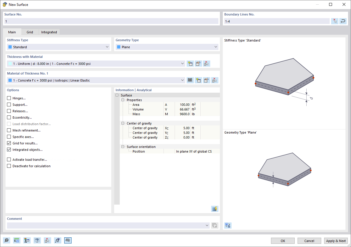 Okno dialogowe "Nowa powierzchnia"