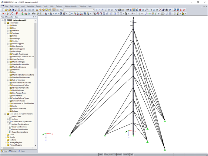Model masztu w 3D Met w RFEM (© m3-ZT GmbH)