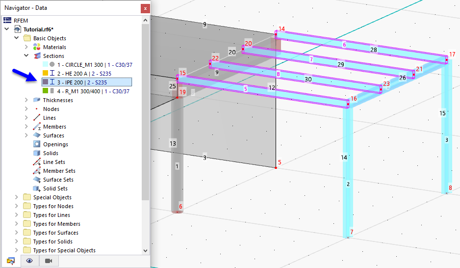 Wybór prętów według przekroju w Nawigatorze