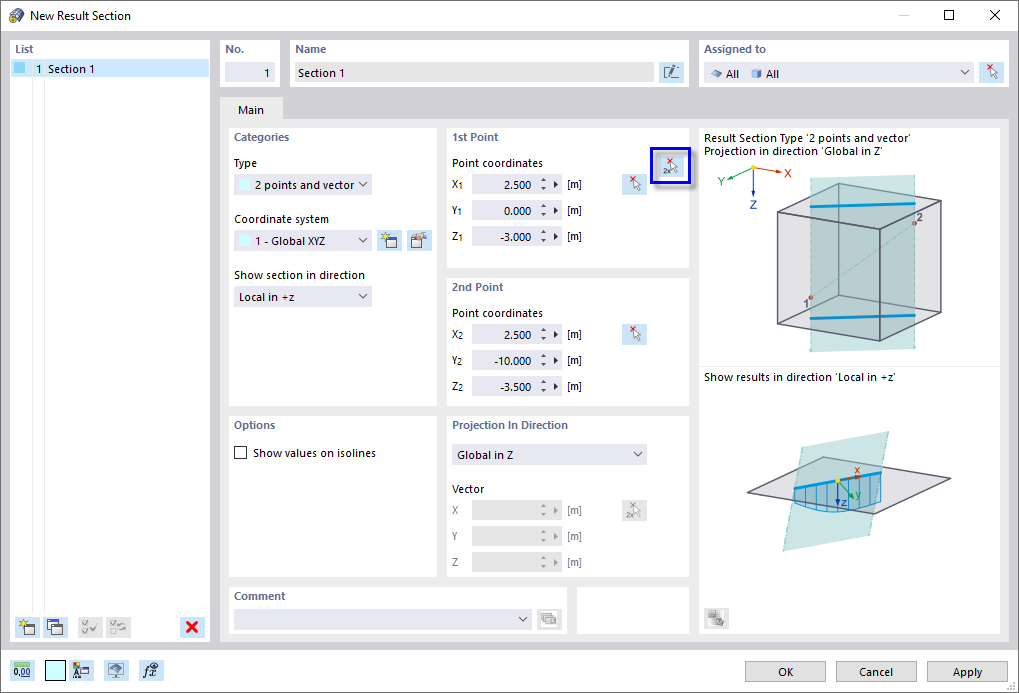 Okno dialogowe 'Nowa sekcja wyników'