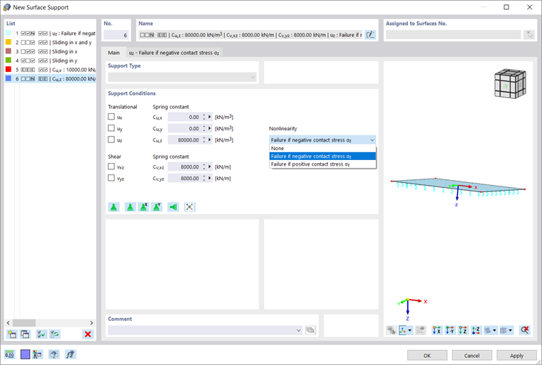 Okno dialogowe 'Nowa podpora powierzchniowa'