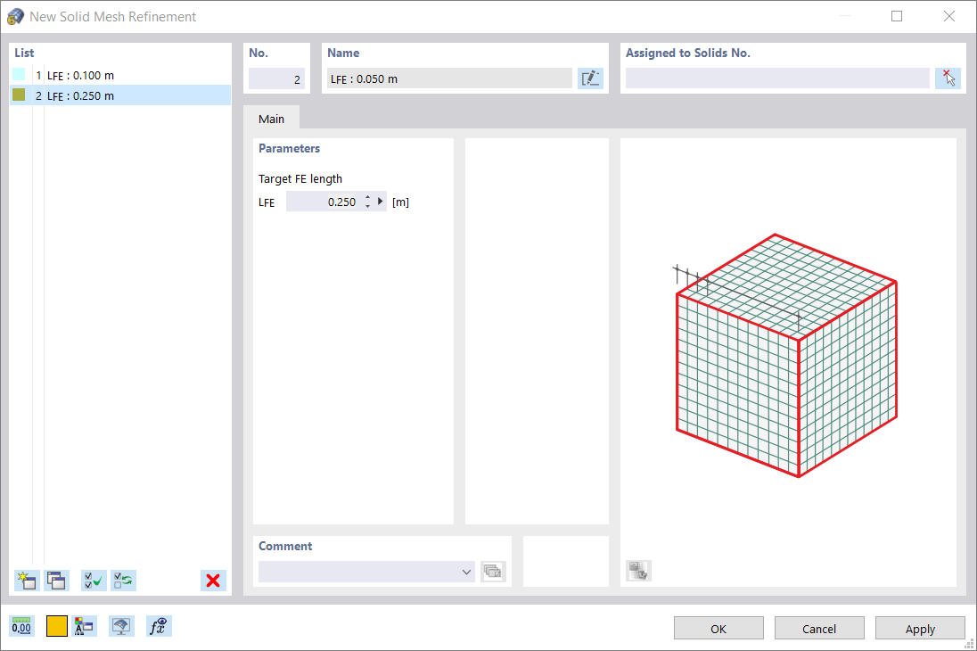 Okno dialogowe 'Nowe zagęszczenie siatki bryłowej '