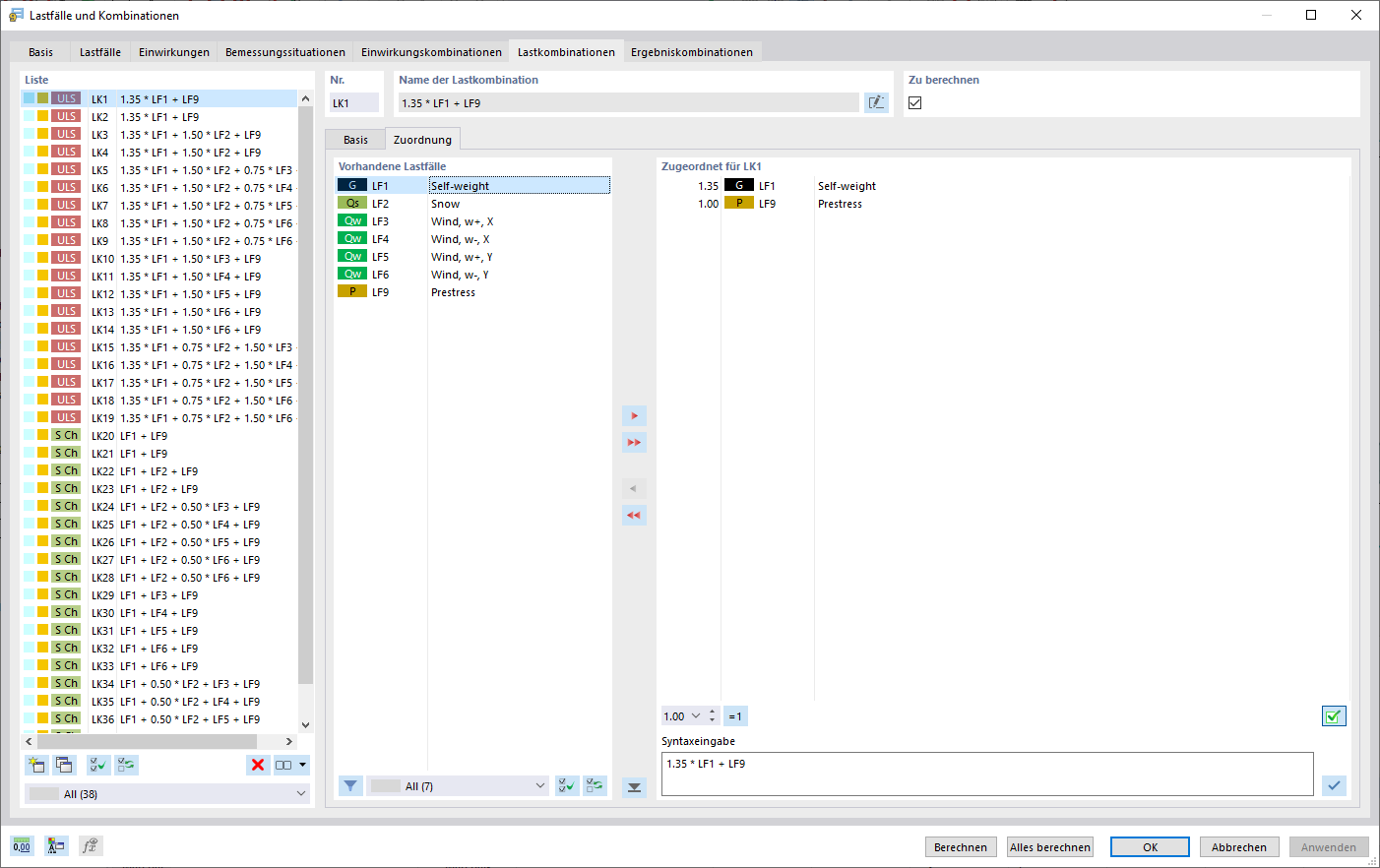 Funkcja 001985 | Kombinacje obciążeń generowane automatycznie