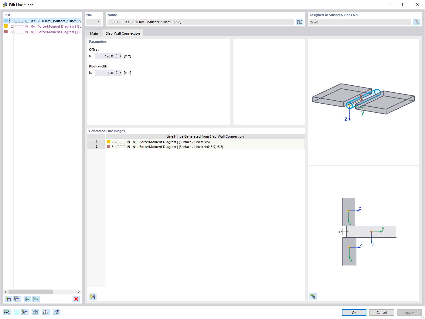 Zawias liniowy połączenia płyta-ściana