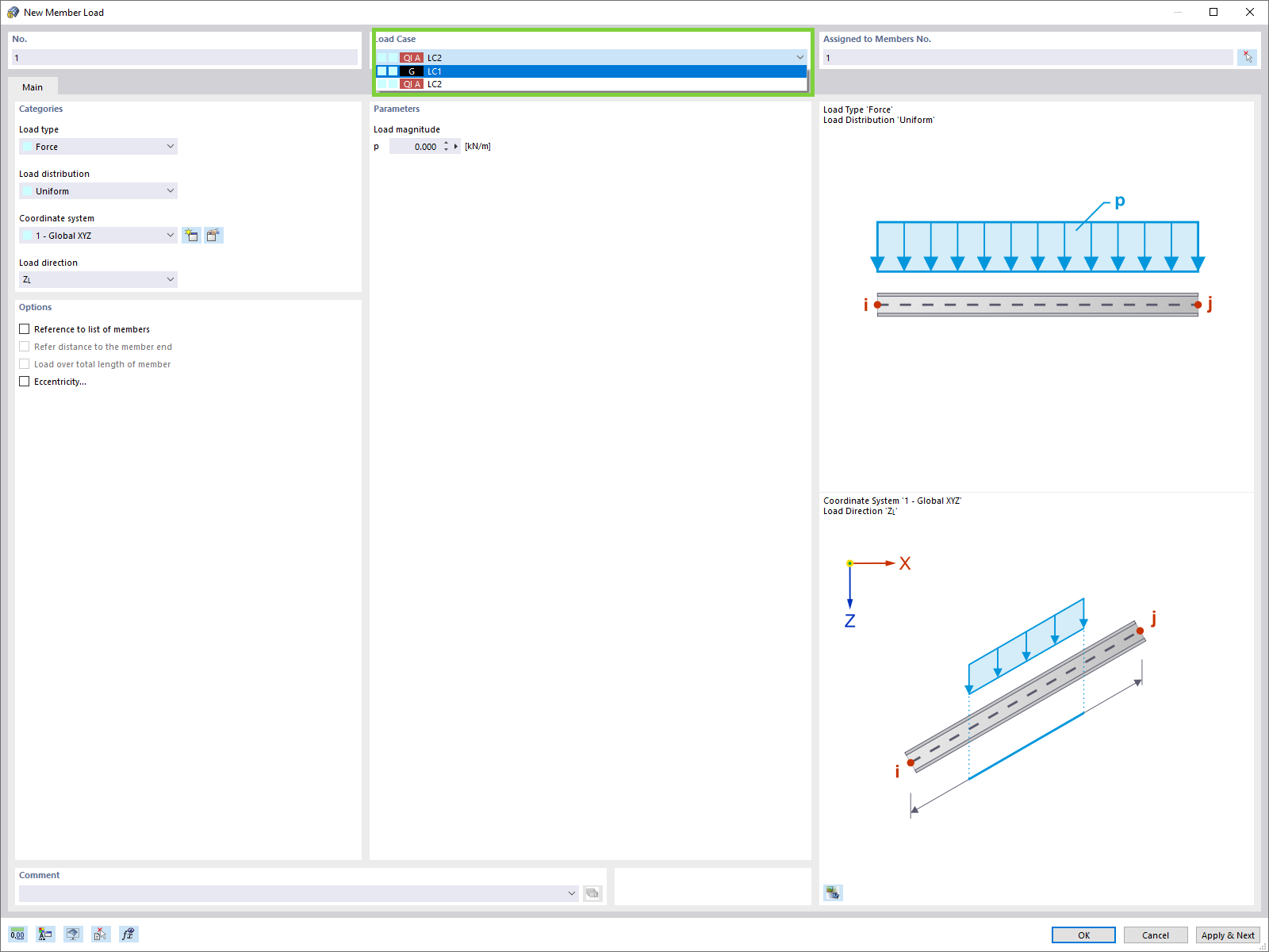 Modyfikowanie przypadku obciążenia dla obciążenia prętowego