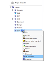Otwieranie menu kontekstowego projektu