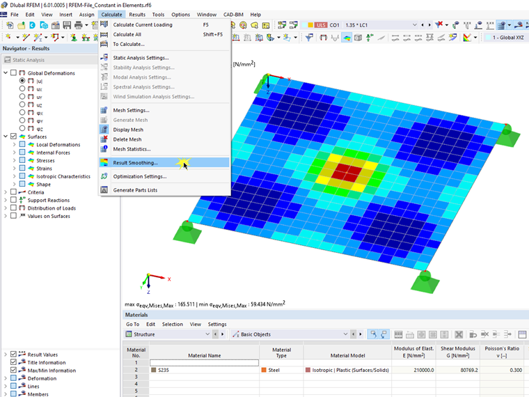 Często zadawane pytania (FAQ) 005122 | Wo kann ich in RFEM 6 einstellen, dass die Spannungen innerhalb der Elemente konstant ausgegeben werden sollen?