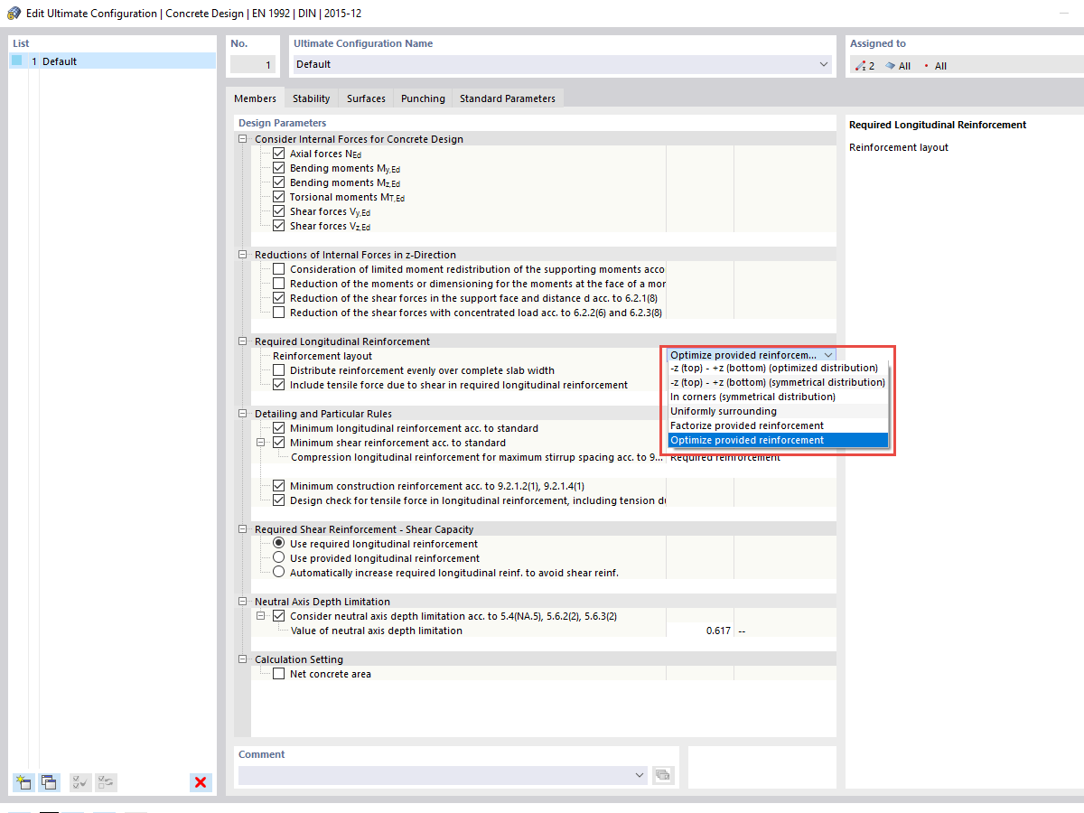 Często zadawane pytania (FAQ) 005128 | Jakie jest znaczenie dwóch pojęć „Faktoryzować dostępne zbrojenie” i „Optymalizować dostępne zbrojenie” w obliczeniach betonu?