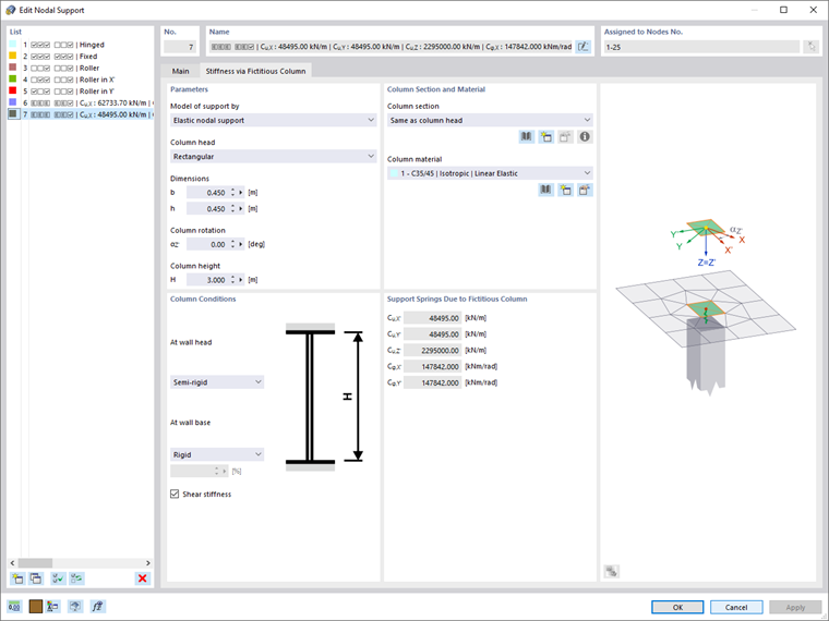Determination of Column Spring Stiffness