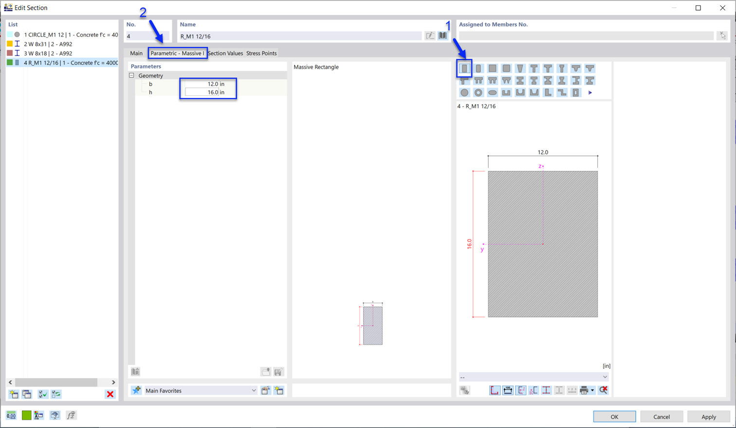Definiowanie parametrycznego przekroju prostokątnego
