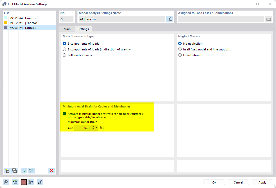 Określ minimalną zmianę długości dla lin i membran