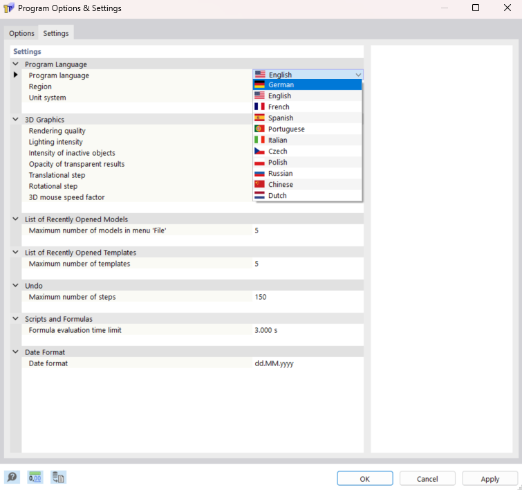 Wybór języka programu