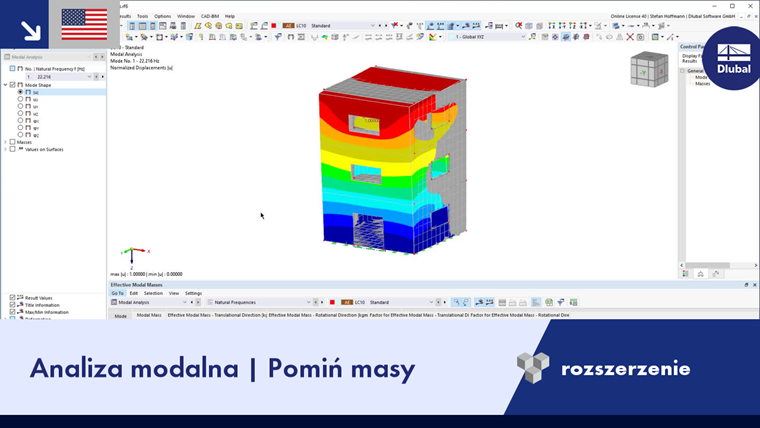 Ilustracja analizy modalnej przedstawiająca skutki pominięcia masy w kontekście obliczeń konstrukcyjnych