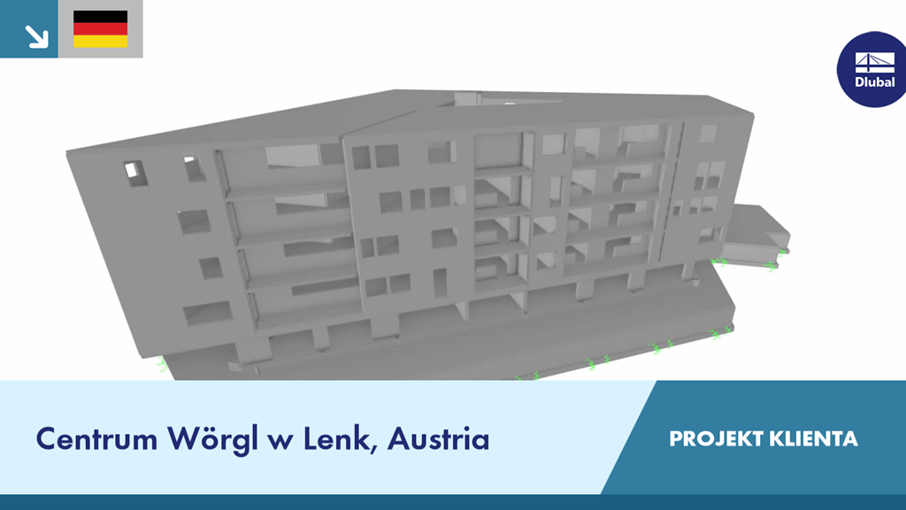 Widok na budynek centrum Wörgl, projekt klienta z Austrii, z szczegółowy widokiem konstrukcji