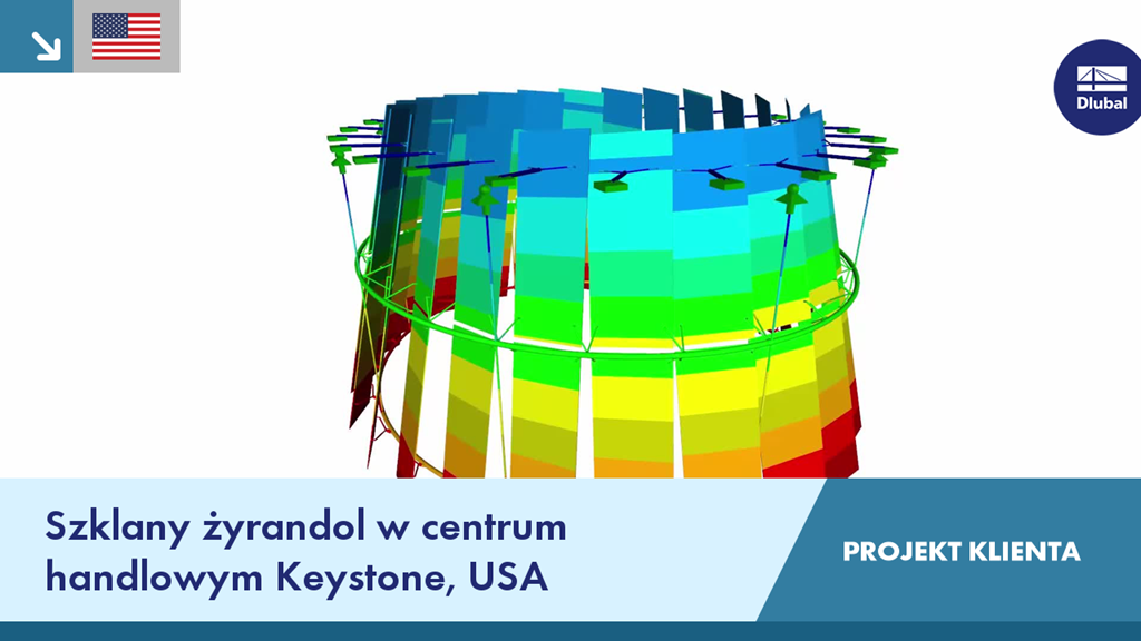 Szklany żyrandol w centrum handlowym w Keystone, USA, ukazany jako projekt klienta