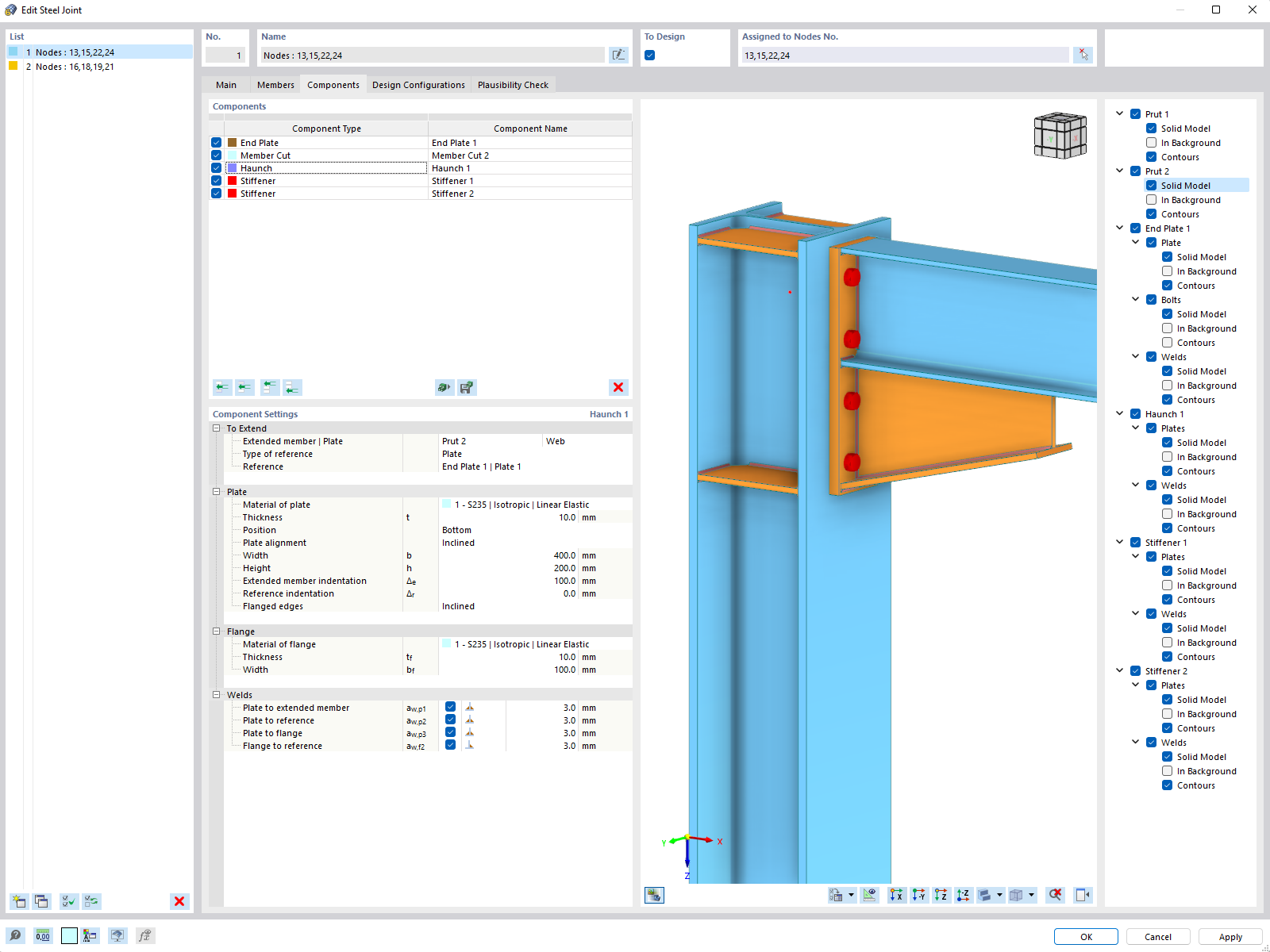 Ustawienia komponentu w module dodatkowym RFEM 6 Steel Joints