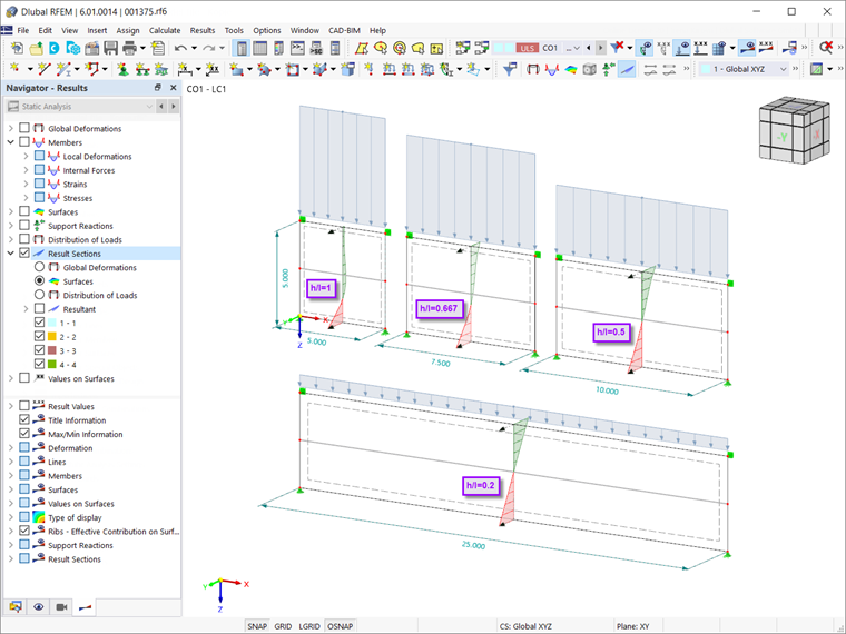 Rozkład sił osiowych (nx)