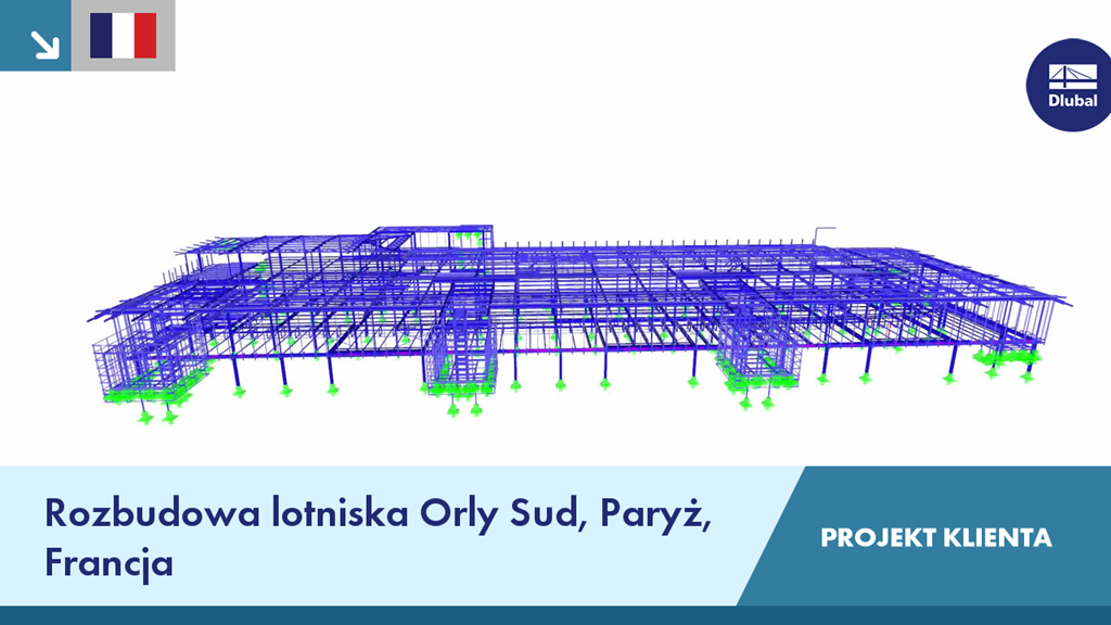 Projekt rozbudowy lotniska Paryż-Orly-Południe ukazujący detale konstrukcyjne i architektoniczne