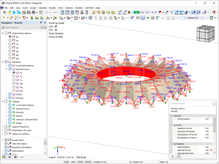 Wyniki dla przypadku obciążenia wiatrem w programie RFEM 6