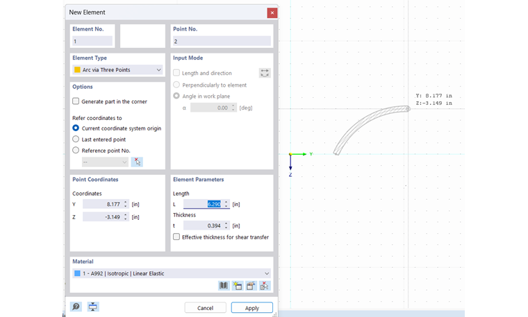 Graficzne tworzenie elementu łukowego