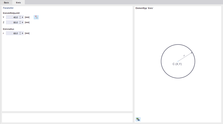 Okno dialogowe "Nowy element", zakładka "Koło"