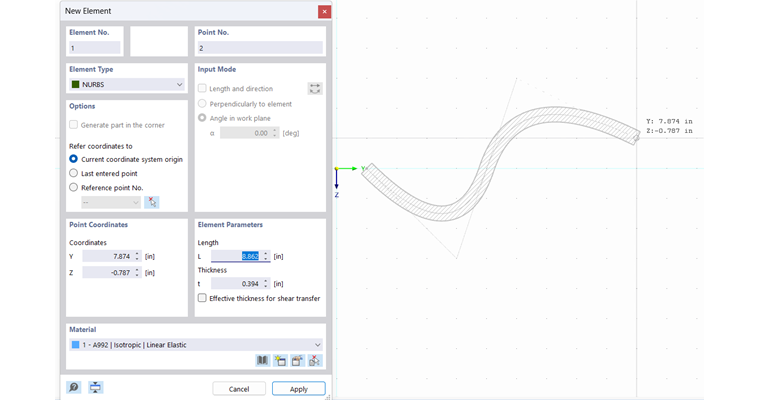 Graficzne ustawianie elementu NURBS