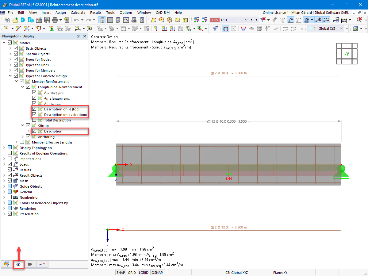 FAQ 005218 | Czy w programie RFEM można wyświetlić opis zbrojenia?