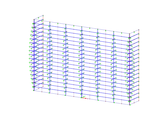Model 3D stalowo-szklanej fasady w RSTAB (© SuP Ingenieure GmbH)