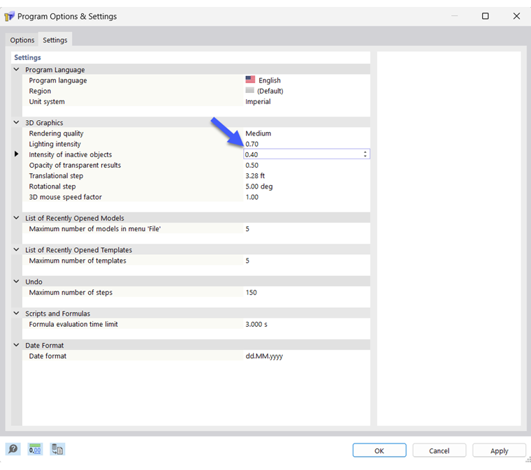 Zmień intensywność wyświetlania nieaktywnych obiektów