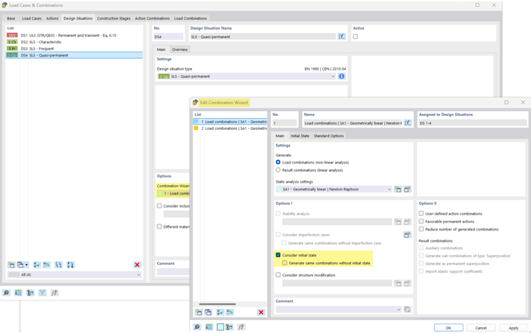 Definiowanie stanu początkowego w Kreatorze Kombinacji