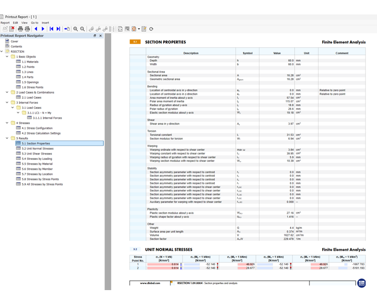Podgląd wydruku w raporcie z obliczeń