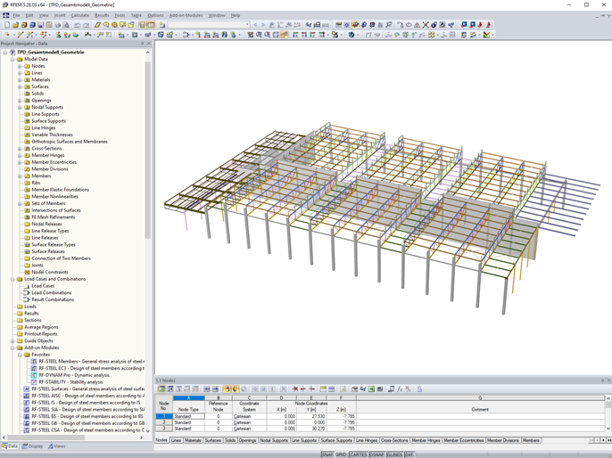 Kompletny model hal w RFEM (do celów prezentacji, © Isenmann Ingenieure)