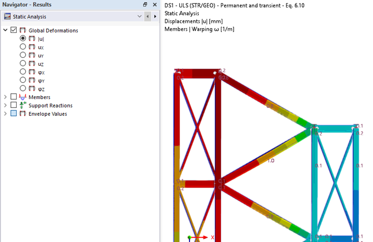 Swobodna warpowatość na końcu belki