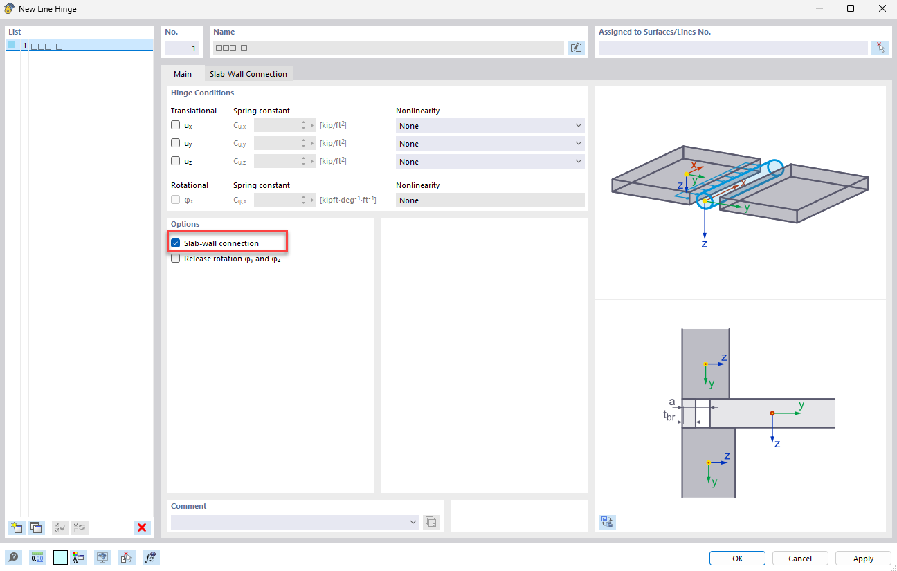 Przegub liniowy połaczenia ściana-strop
