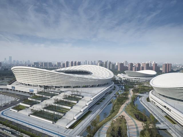 Olympic Sports Centre Suzhou, Chiny (© Huana Engineering Consulting (Beijing) Co., Ltd., gmp Architects, Christian Gahl, Zeng Jianghe)