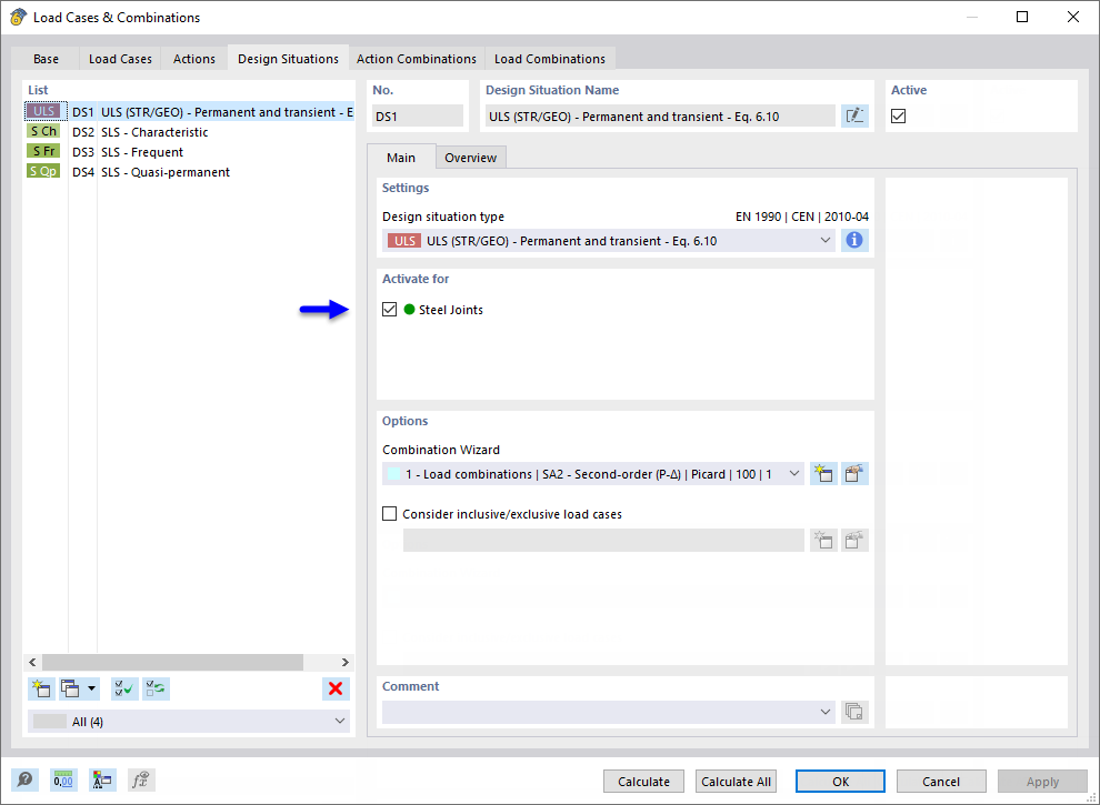 Aktywacja sytuacji obliczeniowej dla wymiarowania połączeń stalowych