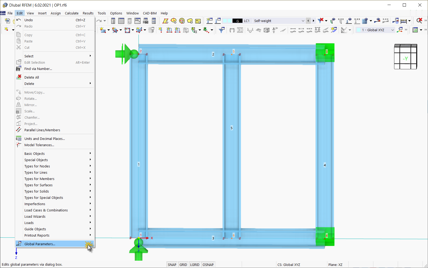 Parametry globalne w menu Edycja