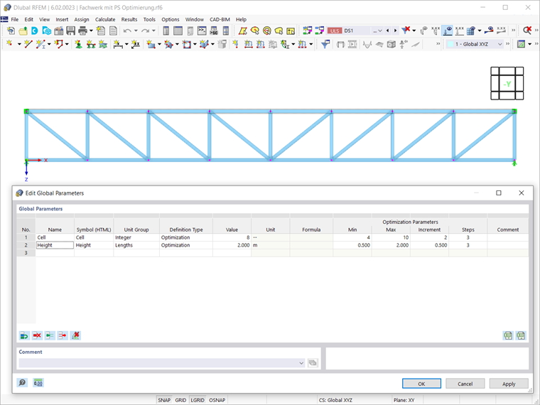 Globalne parametry dźwigara kratownicowego