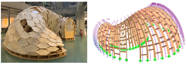 My-Co Pavilion i model w RFEM z przyłożonymi obciążeniami wiatrem @ Universität der Künste Berlin (© Diego APELLÁNIZ)