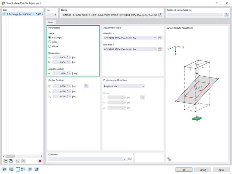 Nowe dostosowanie wyników powierzchni: Parametry
