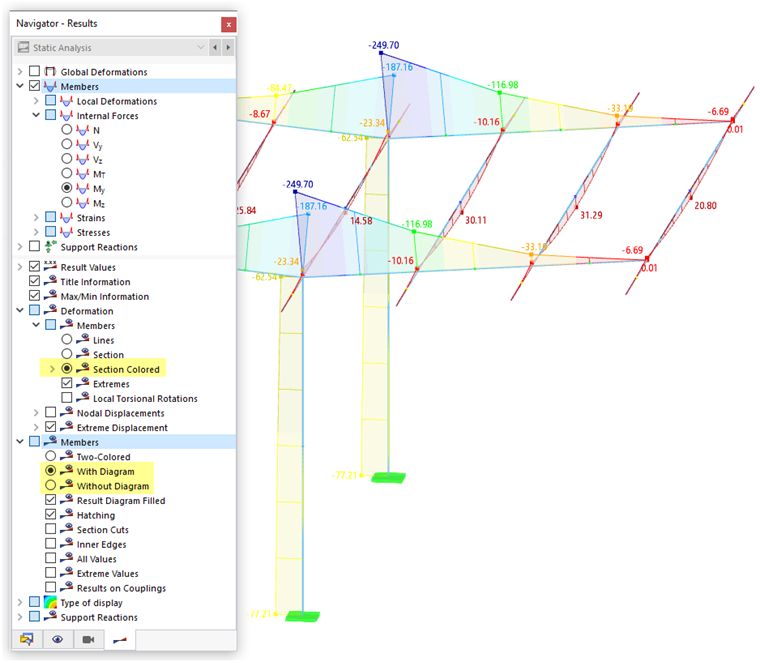 Wyświetl wyniki prętów w kolorze