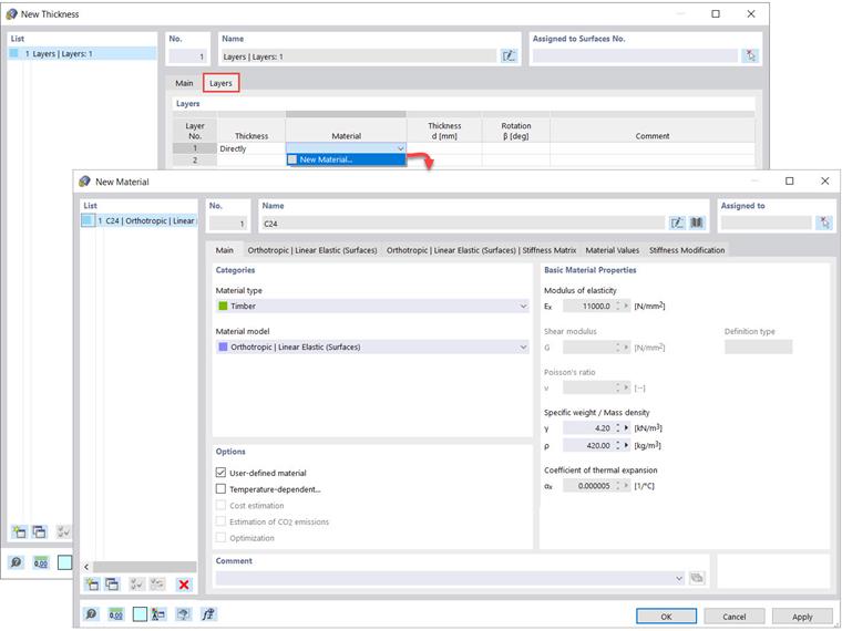 Definiowanie nowego materiału dla pierwszej warstwy