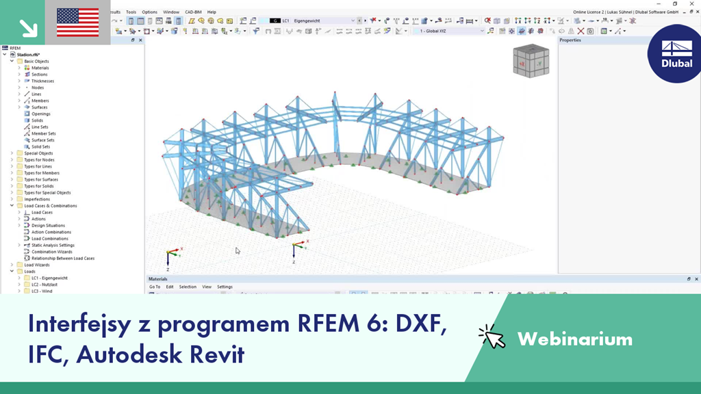 Webinar slide showcasing RFEM 6 interfaces with DXF, IFC, and Autodesk Revit integration.