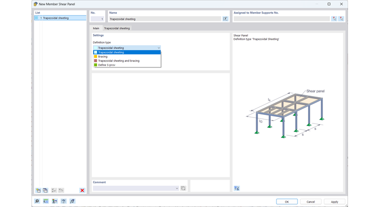 Okno dialogowe "Panel usztywniający pręta", zakładka "Podstawowe"