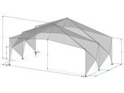 Model 000529 | FPL120 | Systemy konstrukcji składanych pryzmatycznie. Liniowy układ konstrukcyjny złożony z powierzchni zagiętych. Rama dwuprzegubowa: Składanie kalenicowe z parametrami