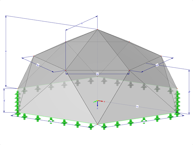 Wzór 001323 | FPC023-b (bardziej ogólny wariant do 034-FPC023-a) | Systemy konstrukcji ostrosłupowych składanych. Zagięte powierzchnie trójkątne. Rzut wielokątny z parametrami