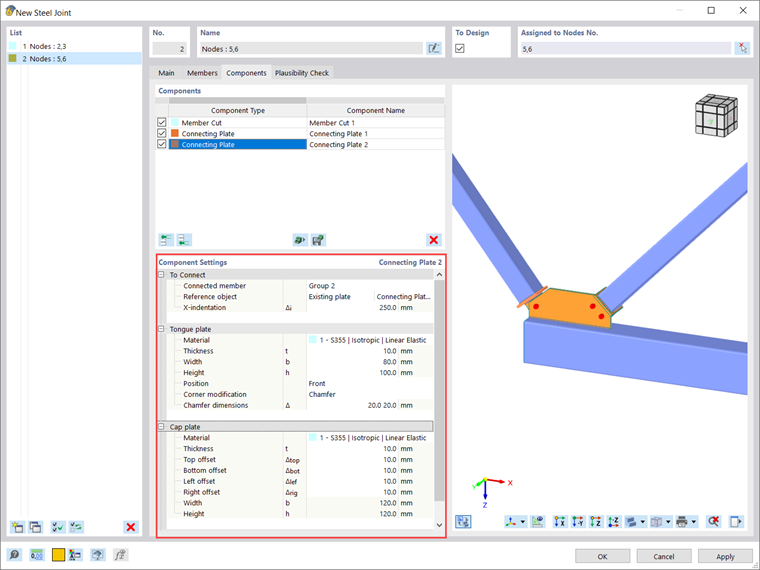 Ustawienia dla blachy łączącej nr 2 (1)